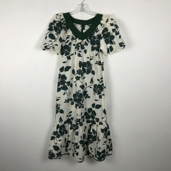 Lolenani Dresses & Skirts - Vintage 1980s Dress Size S Green White Floral Lolenani Hawaiian Cotton